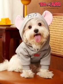 TOM & JERRY X PETSIN 1件大耳朵老鼠印花宠物连帽衫，灰色加厚保暖秋冬宠物服装 - 灰色 - 查看 9