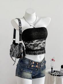 SHEIN EZwear Ladies Lace Tops - Black - View 5