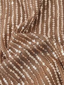 SHEIN MOD Sequin Contrast Mesh Black Party Dress - Brown - View 4