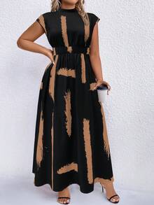 SHEIN Tall CURVE 波点印花高领连衣裙长款女装 - 彩色 - 查看 1