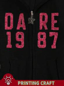 Glimmora Women's Slim Fit Sweatshirt Jacket With White Printed Graphic - Black - View 3