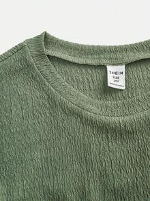SHEIN 2pcs Tween Girls Casual Set: Crew Neck Long Sleeve T-Shirt + Flare Pants, Autumn/Winter Outfit - Army Green - View 8