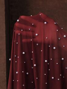 Anewsta Women's Slim Fit Round Neck Pearl Decor Mesh Sheer Blouse T-Shirt Top, Elegant, Casual, Suitable For Spring Outfits