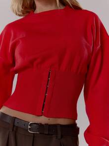 MUSERA 柔软针织收腰套头衫，春季Y2K 90年代休闲可爱基础款，适合假日、机场、夜间外出、冬季日常、晚宴、派对等场合，优雅情人节皆宜。 - 紅色 - 查看 6