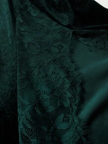 Viva Relle 大码女士优雅性感派对天鹅绒蕾丝拼接露肩收腰高开衩连衣裙，春秋季 - 墨綠色 - 查看 7