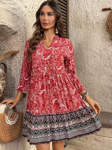 EMERY ROSE Đầm nữ cổ chữ V in họa tiết Paisley, kiểu dáng thường ngày, thích hợp cho kỳ nghỉ. - Nhiều màu - Xem 1