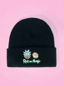 Rick and Morty X SHEIN 1pc Knitted Beanie Hat With Cartoon Embroidery, Fashionable Street Riding Gift Choice - A - View 5