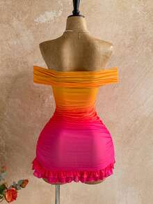 Đầm mini Soleia thanh lịch dành cho nữ, chất liệu xếp ly, trễ vai, ôm sát, viền bèo nhún, thích hợp cho đi biển, bờ biển, hẹn hò gợi cảm, kỳ nghỉ, du lịch biển, trà chiều, mùa cưới, ngày lễ Thánh Patrick, lễ Phục sinh, du lịch biển, du lịch thành phố, kỳ nghỉ phong cách Boho, lễ hội âm nhạc. Có thể mặc trong nhà hoặc ngoài trời, phù hợp cho mọi mùa, đi làm. - Màu Cam cháy - Xem 2