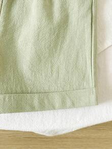 男婴褶皱领衬衫和松紧腰短裤套装（2件套），适合通勤、休闲、度假、运动、聚会、春夏季节穿着，尺码6个月至3岁，儿童服装，婴儿服装 - 薄荷綠 - 查看 8