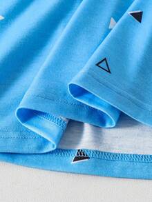 SHEIN Vacaura Tween Boy Casual Contrast Collar Geometric Print Polo Shirt, Summer - Blue - View 6