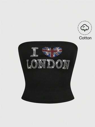 Grunge Punk Top court imprimé drapeau USA avec ornements de strass, convient pour les festivals de musique