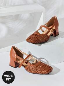 SHUZIA Bombas Mary Jane de rafia de ganchillo de ajuste ancho para mujer - Marrón - Ver 6