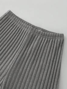 女童杏色抓绒罗纹字母刺绣开衫和裤子家居服套装 - 灰色 - 查看 5
