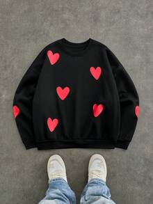 Manfinity VCAY Men's Casual Pullover Sweatshirt, Round Neck, Whole Garment Screen Printing Pattern, Autumn/Winter - Black - View 1