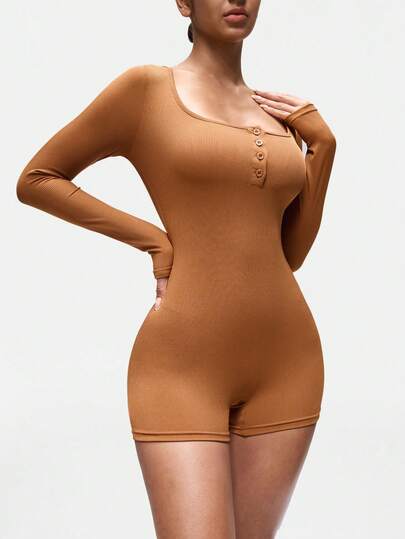 SHAPORA Mono de manga larga de unicolor y estilo minimalista para mujer, ropa de estar en casa informal