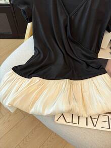 Resyla 女士优雅深V领交叉裹身撞色荷叶边短袖T恤 - 彩色 - 查看 5