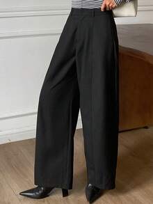 DAZY 女士宽松纯色正装裤，优雅百搭，适合春秋季穿着 - 黑色 - 查看 6