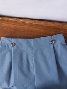 SHEIN Bộ 2 món đồ cho bé trai/thiếu niên: áo sơ mi tay ngắn dáng rộng, cổ áo phối màu tương phản, thoải mái mặc hàng ngày và quần short vải trơn. - Nhiều màu - Xem 5