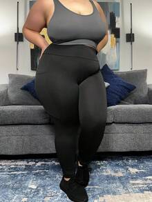 Hourglow Plus 纯色宽带腰部紧身裤，带手机口袋