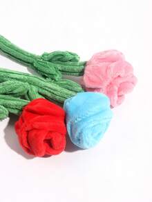 PETSIN 1pc Polyester Material Red Rose Flower, Mute No Squeaker, Interactive Pet Toy Suitable For Cats, Dogs, Daily Use, Wedding Shooting,Valentine's Day Decor & Gift, For Small/Medium Pets - Multicolor - View 5