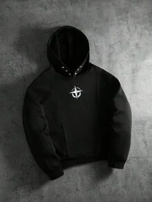 PAVTROS Áo hoodie túi vá thêu thời trang đường phố thường ngày dành cho nam có lớp lót giữ nhiệt, áo hoodie xanh navy thu đông, áo hoodie ngắn, áo hoodie nam, áo hoodie chéo, rộng thùng thình, họa tiết, bạn bè, thay thế, bạn bè, thời trang đường phố, dành cho nam, chạy bộ, hodddie - màu đen - Xem 3