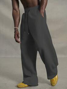 PAVTROS Pantalones deportivos casuales de hombre de unicolor con cordón ajustable en la cintura y bolsillos, corte amplio - Gris Oscuro - Ver 3