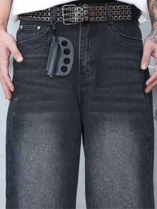 Manfinity Hypemode Quần jeans nam màu đen dáng rộng ống rộng, kiểu dáng thường ngày. - Màu xám đen - Xem 6