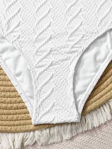 SHEIN Tween Girl 3 PiecesSwimsuit Set: White Textured Knit Camisole, Swim Shorts, And Wrap Skirt - White - View 7