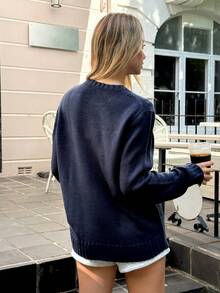 MainGRL 女士休闲圣诞蝴蝶结针织套头衫，学院风，长袖，秋冬季，长袖上衣