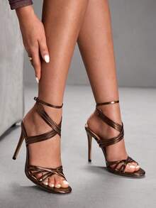 CUCCOO SZL 女士时尚百搭优雅通勤高跟凉鞋 - 咖啡棕 - 查看 8