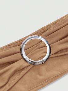 ROMWE Hippie Top sin tirantes de estilo callejero con cuello profundo y espalda descubierta, estilo retro Y2K (incluye forro de camiseta) - Caqui - Ver 4