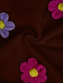 Selianne Women's Coffee Brown Round Neck Drop Shoulder 3D Floral Pullover Sweater Paired With 3D Floral Straight Leg Sweater Pants - Coffee Brown - View 7