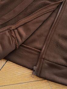 SHEIN LUNE 女士时尚休闲全拉链连帽卫衣，轻便带口袋 - 咖啡棕 - 查看 9