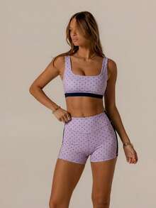 Aralina Bộ đồ chấm bi tương phản Leisurewear Quần short mùa hè dễ thương và áo mùa hè dễ thương Trang phục sân bay hoàn hảo cho phụ nữ và ngày 4 tháng 7 - Màu tím hoa cà - Xem 10