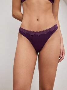 Ocili Comfortable Minimalist Smooth Swimwear Lace Women's Thong Panties - Purple - View 6