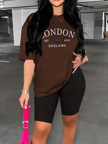 SHEIN 时尚休闲新款卡其色短袖豹纹蝴蝶印花女式T恤 - 棕色 - 查看 3