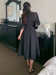 DAZY Đầm midi ôm dáng có cổ dành cho nữ, thích hợp để mặc đi làm hoặc đi chơi. - màu đen - Xem 8