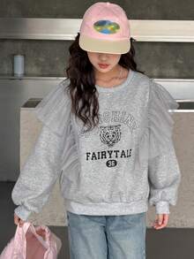 DAZY Tween Girls Crew Neck Fleece Printed Sweatshirt, Fall - Grey - View 5