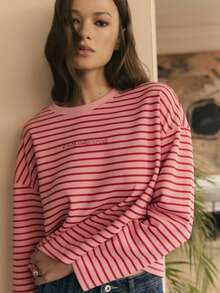 Nöista Long Sleeve Graphic T-Shirt With Front Print, Fall Casual Streetwear, Back To School, Weekend, Everyday Comfort - Dusty Pink - View 1