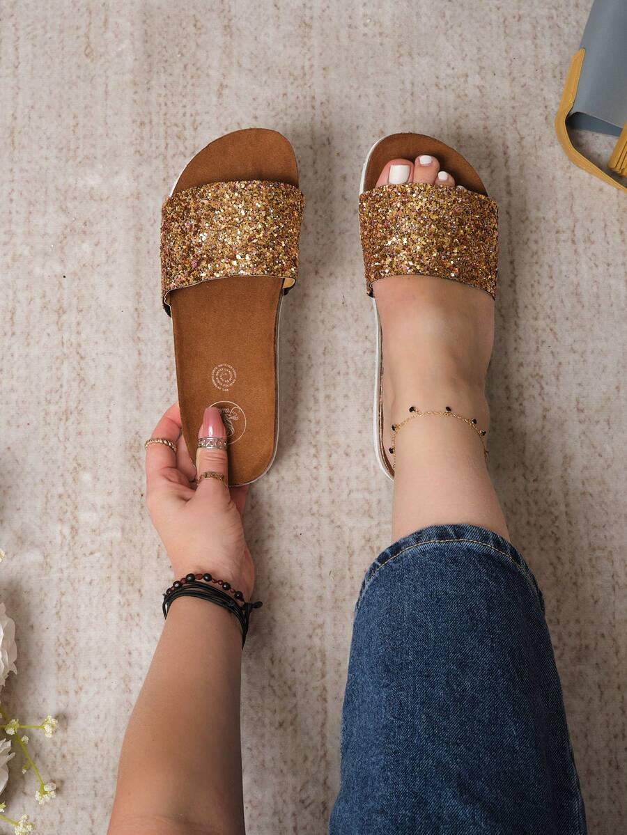 Sandalias de Moda Para Dama Estilo con Brillos Diamantina Varios Colores - Cobre - Ver 1