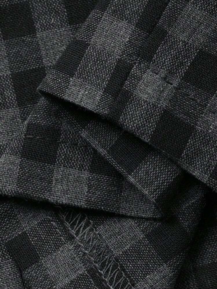 Plaid Multi-Color Pattern Print Shirt Paired With Men's Loungewear Set, Autumn