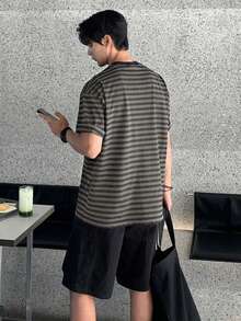 DAZY Men's Black & Gray Striped Crew Neck T-Shirt, Summer - Multicolor - View 2