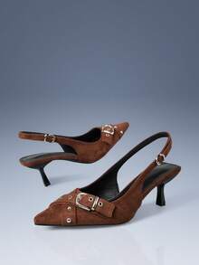 CUCCOO GRLICON Women's Elegant Pointed Toe Adjustable Buckle Pumps, Suitable For Commuting For Christmas - Coffee Brown - View 6