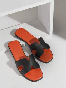 SHUZIA #Resortluxury Dép lê nữ kiểu dáng sang trọng, hở mũi, chất liệu giả da cao cấp, màu đen và cam quýt – Nổi bật và dễ phối đồ - Nhiều màu - Xem 6