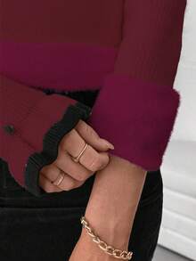 RosyDaze Women's Turtleneck Ruffle Button Design Long Sleeve Knit Pullover Sweater With Bow, Tight Fit Thermal Lining - Burgundy - View 8