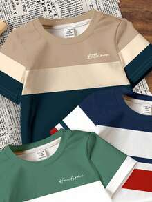 3件装男童休闲时尚经典撞色印花舒适短袖T恤，适合春夏穿着，居家、户外皆宜，兄弟装也可搭配。 - 彩色 - 查看 2