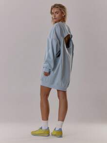 MUSERA Oversized Cut Out Back Open Armhole Sweatshirt Dress Classy Cute Sexy Streetwear Night Out  Evening - Baby Blue - View 2