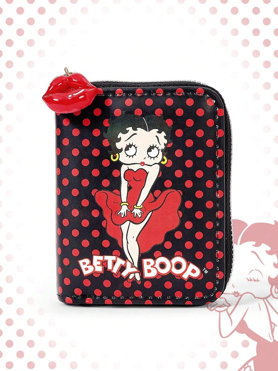 Betty Boop | ROMWE 1 chiếc ví ngắn thời trang in hình cầu vồng và mèo hoạt hình - màu đen - Xem 1