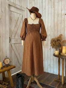 Boho Mama Quần áo bà bầu, Váy bầu, Quần áo bà bầu, Váy xanh đi nghỉ mát, Trang phục đi nghỉ mát cho nữ, Váy mùa hè, Váy kaki kẻ caro cho bà bầu, Váy bầu kẻ caro thắt nơ phía trước, Phần cổ áo có viền ren, Thiết kế rộng rãi, xếp ly đảm bảo sự thoải mái mà không gây cảm giác gò bó. - màu nâu - Xem 5