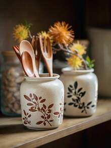 Cirelle Hand-Painted Vintage Ceramic Storage Canister – Multi-Use Desktop Organizer As Pen Holder, Vase & Decor – High Aesthetic Home & Office Desk Accessory - Multicolor - View 5